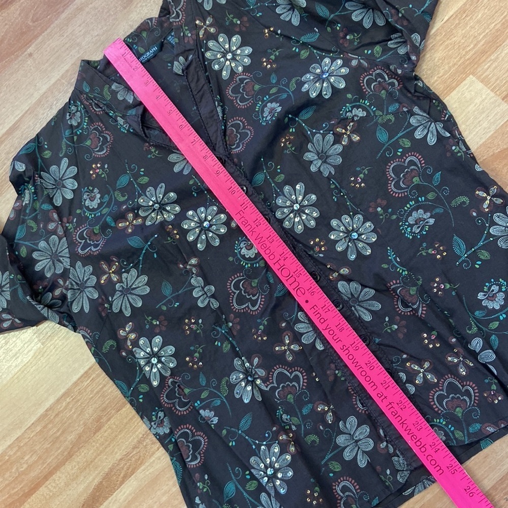 Anthropologie Autograph Brown Sequin Embellished 100% Cotton Blouse Size XL - Picture 6 of 10